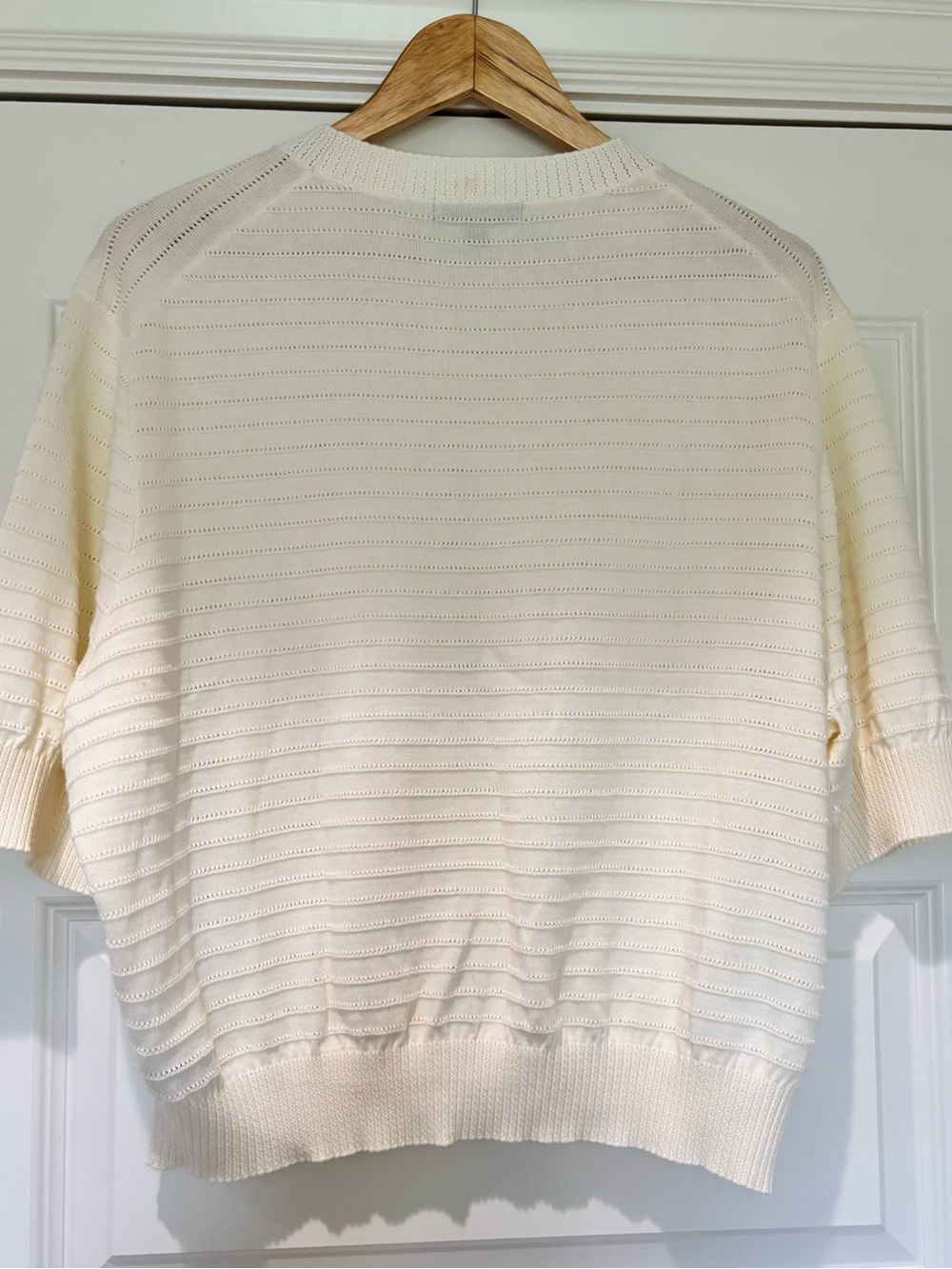 FRYE Sz XXL Cream Ivory Sweater Cotton Fine Gauge Textured Ribbed Short Sleeves - Picture 4 of 10